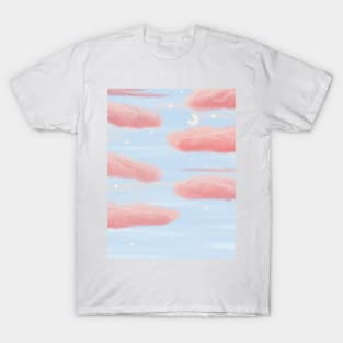 Aesthetic Pink fluffy clouds with stars T-Shirt